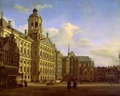 让 范 德 海登 : The Dam with the New Town Hall in Amsterdam